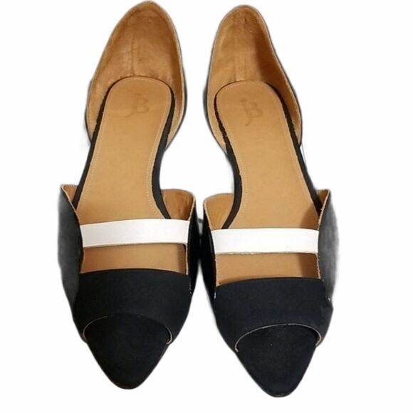 Black and White Peep-toe Flats with Box - Picture 1 of 7